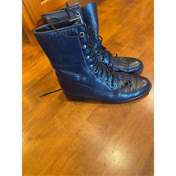 Vintage Justin lacer roper steampunk cowboy boot woman’s size 6.5 dark blue - Picture 1 of 5